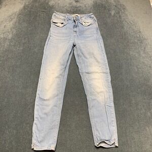 Zara Jeans Women 4 Blue Denim Mid Rise Light Wash 5 Pockets Zip Fly Skinny Leg